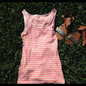 Coral and white striped tank top